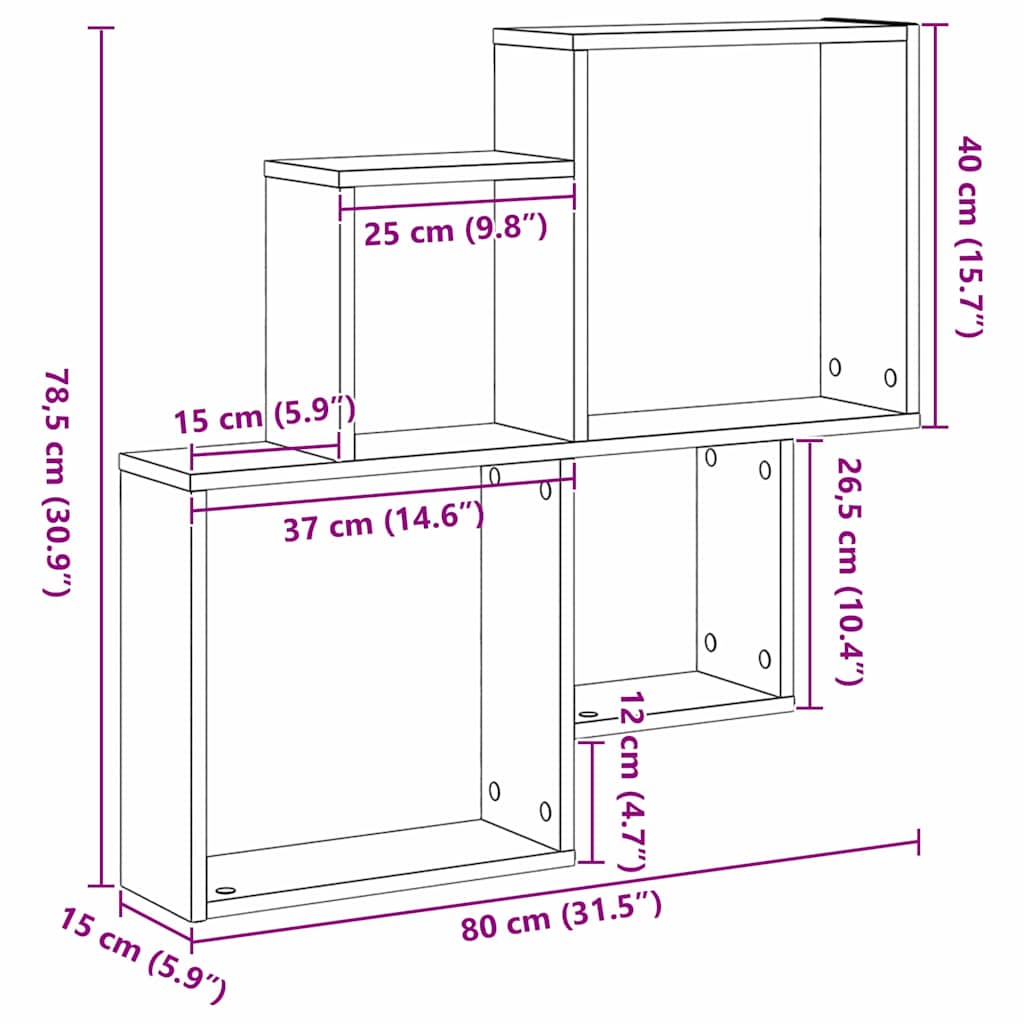 Falpolc polcokkal Fekete tölgy 80 x 15 x 78,5 cm Faanyag