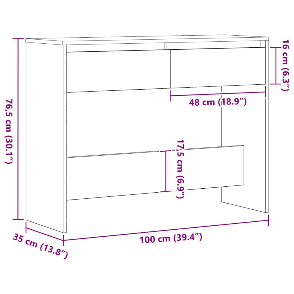 Konzolasztal Fekete tölgy 100 x 35 x 76,5 cm Szerelt Fa