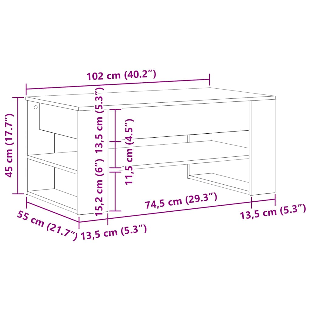 Dohányzóasztal Öreg fa 102 x 55 x 45 cm Szerelt Fa