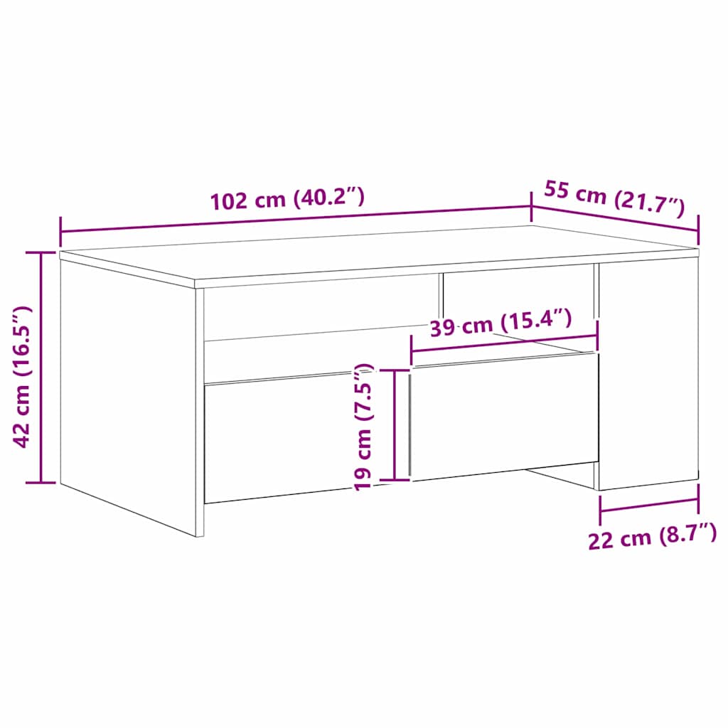 Dohányzóasztal fiókkal Artisan tölgy 102 x 55 x 43,5 cm Faanyag