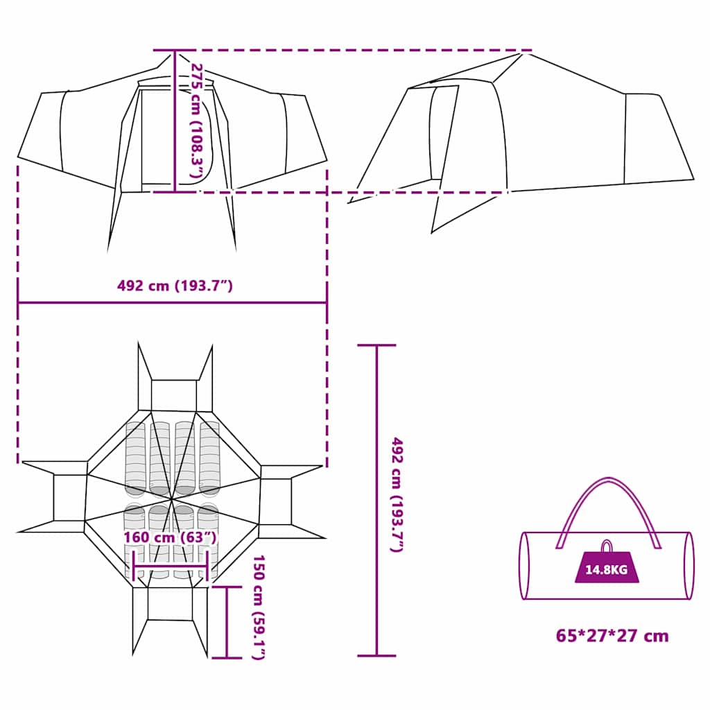 Tipi sátor tetővel Szürke és narancs 492 x 492 x 275 cm taft