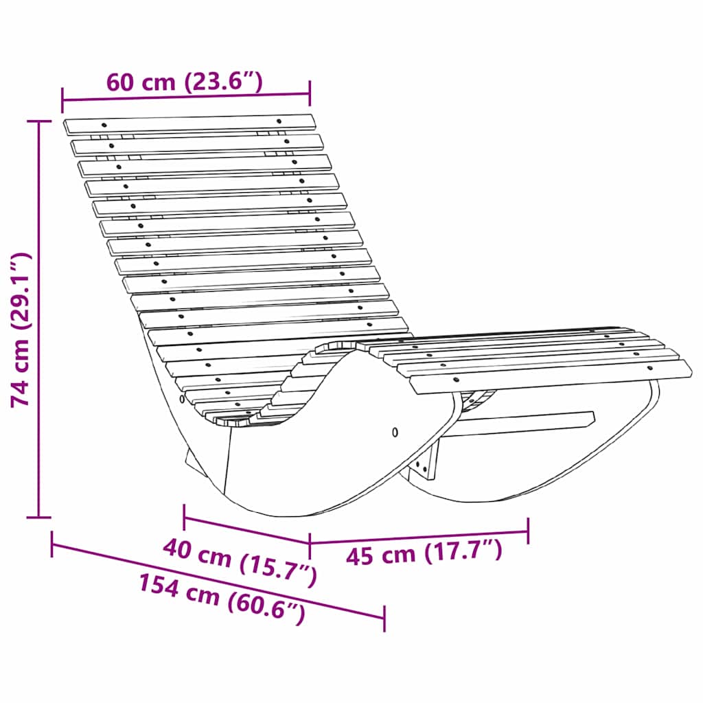 Fekvőszék 2-személy 2 pcs Barna 154 x 60 x 74 cm Tömör Akácfa