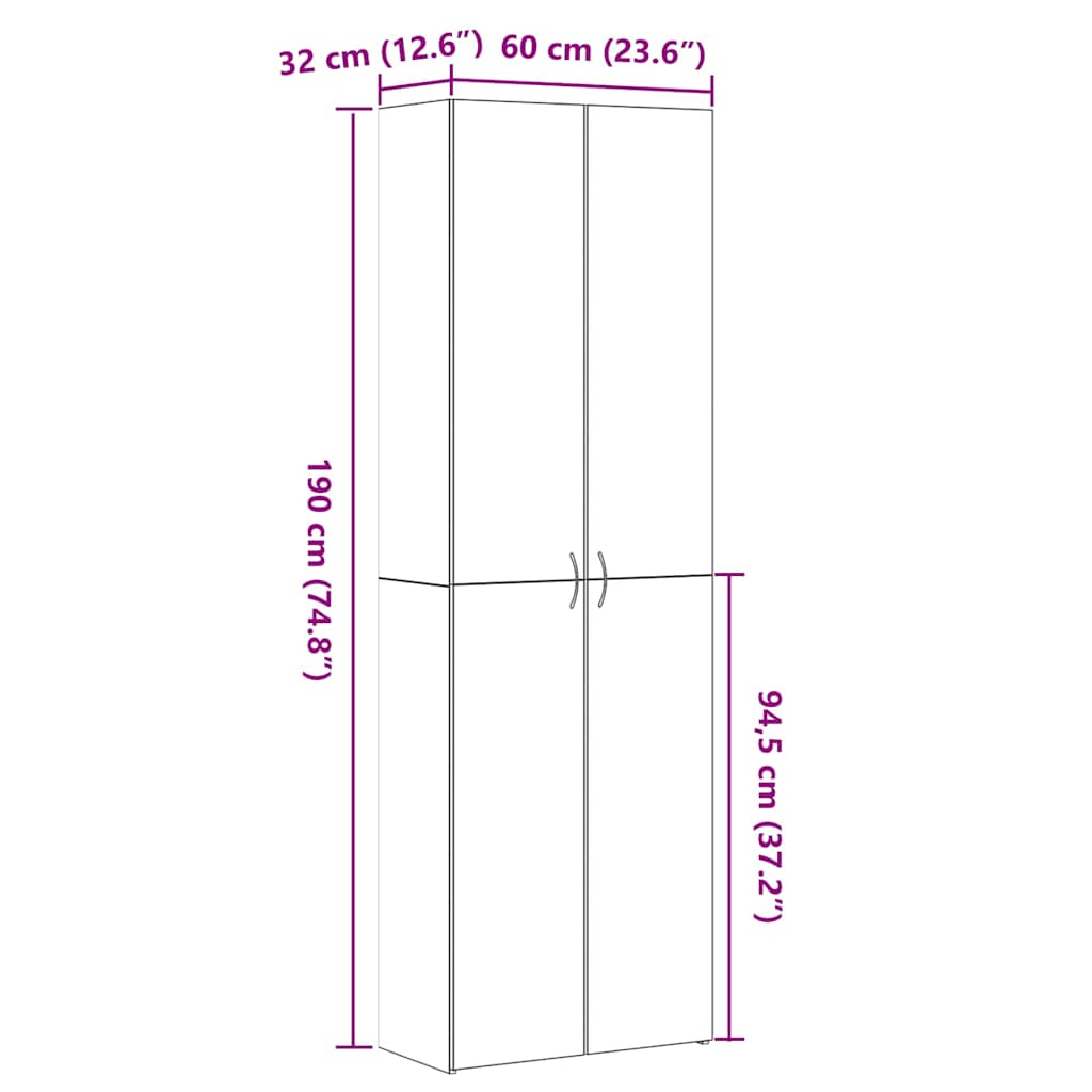 Irodai szekrény Fekete tölgy 60 x 32 x 190 cm Szerelt Fa