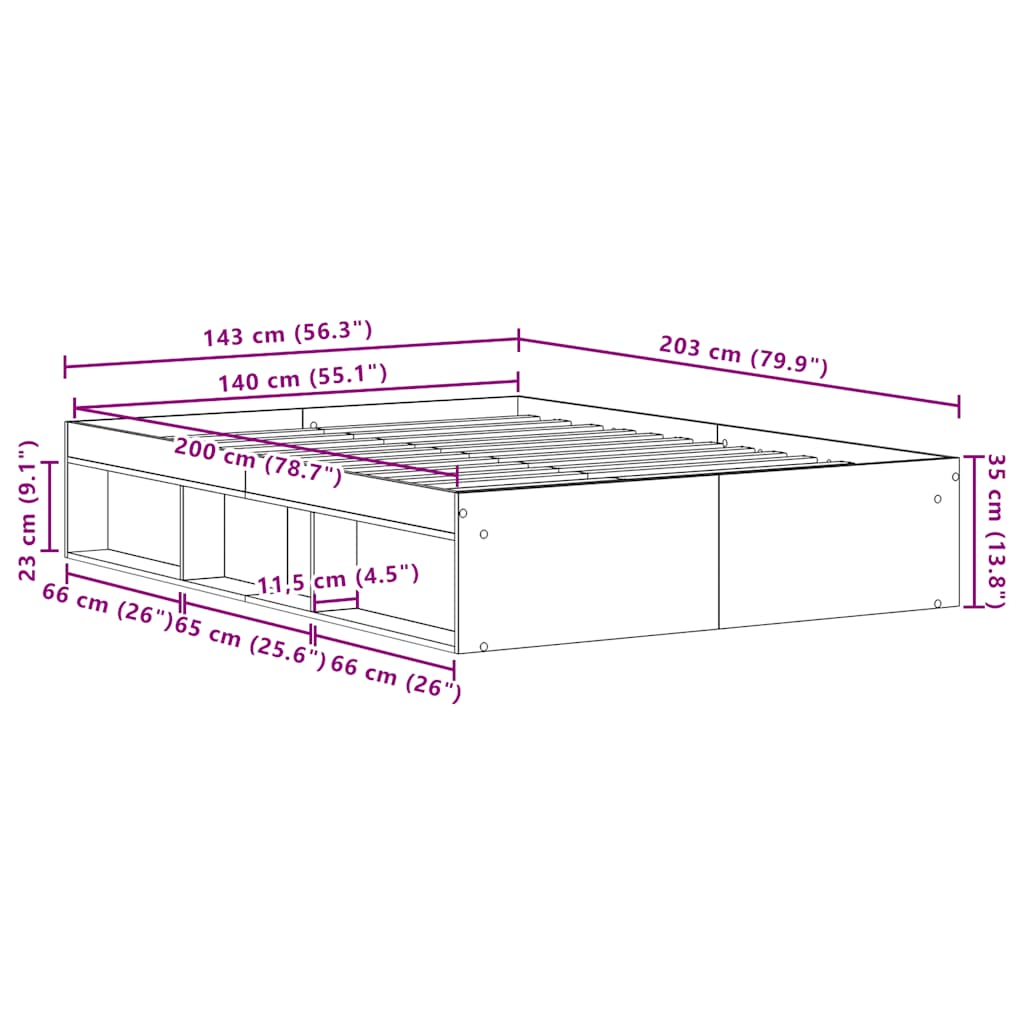 fekete tölgy színű szerelt fa ágykeret matrac nélkül 140x200 cm