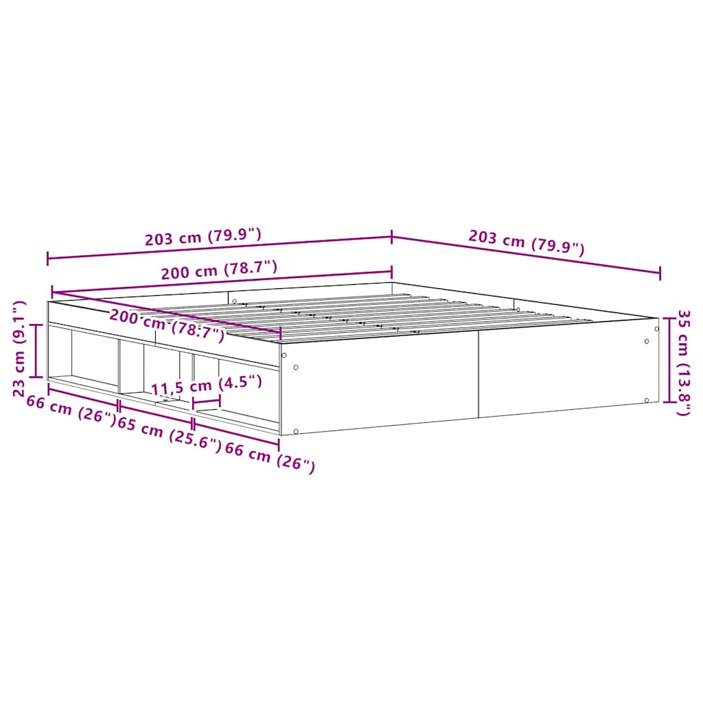 fekete tölgy színű szerelt fa ágykeret matrac nélkül 200x200 cm