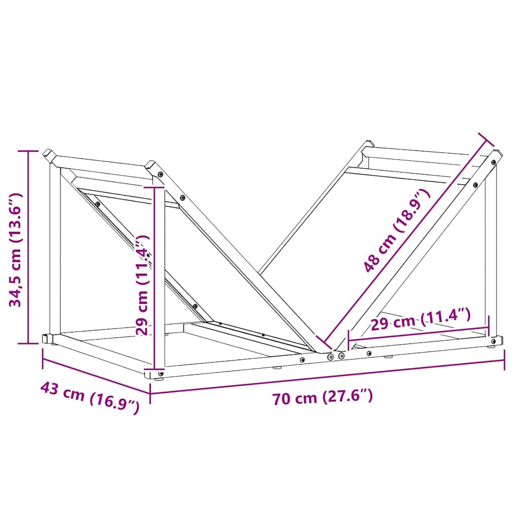 fekete hidegen hengerelt acél tűzifatároló 70x43x34,5 cm