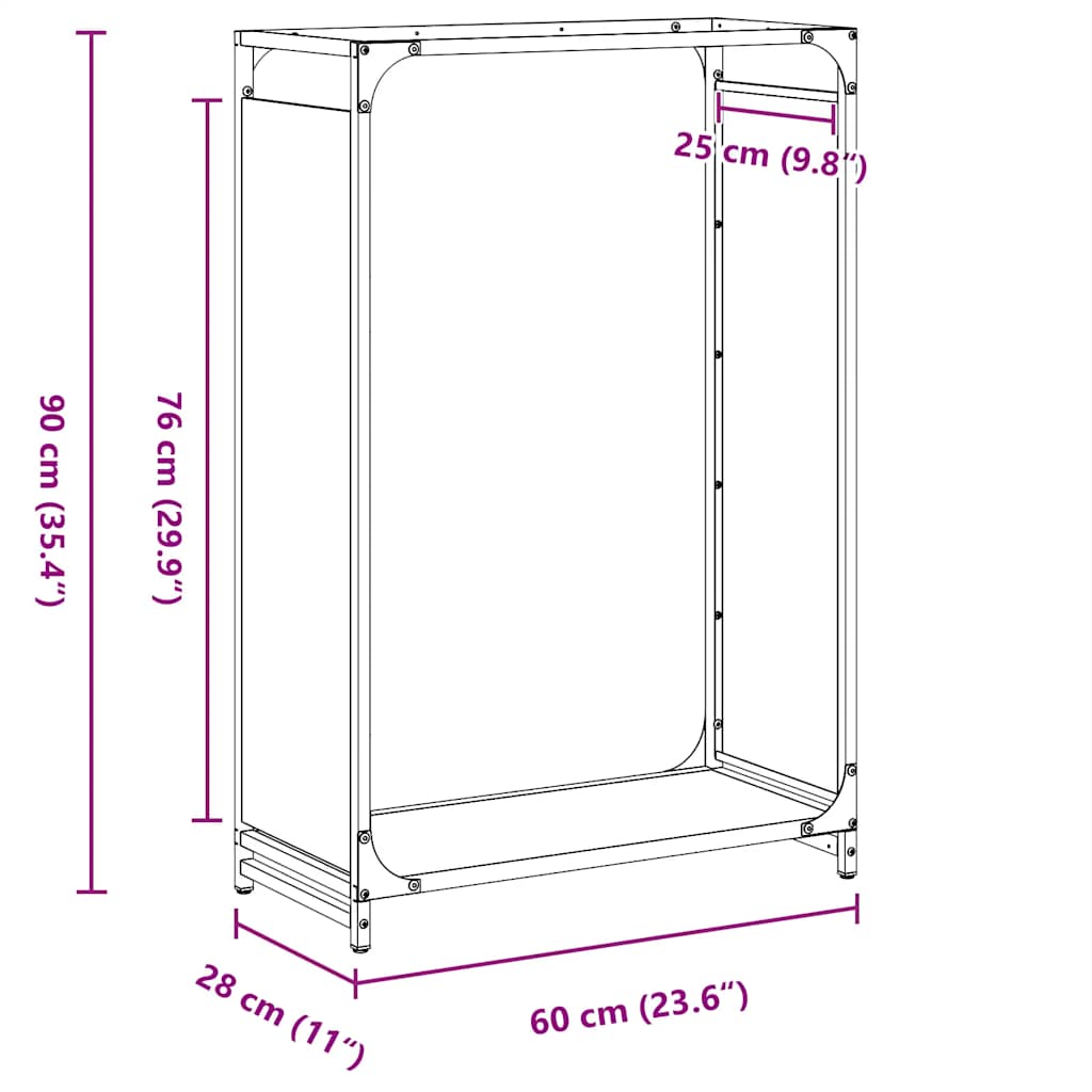 fekete hidegen hengerelt acél tűzifatároló 60x28x90 cm