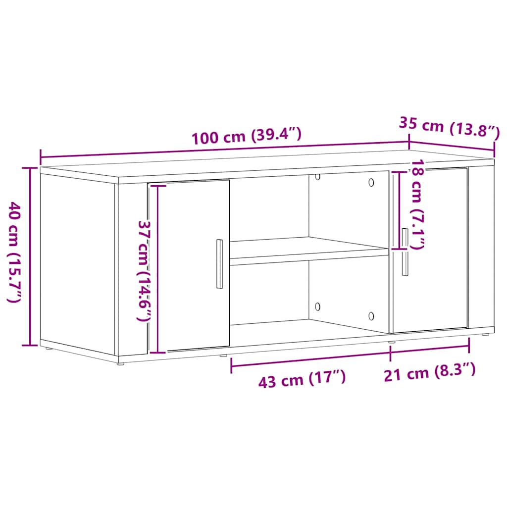 TV szekrény 100 x 35 x 40 cm Musta tammi Szerelt fa