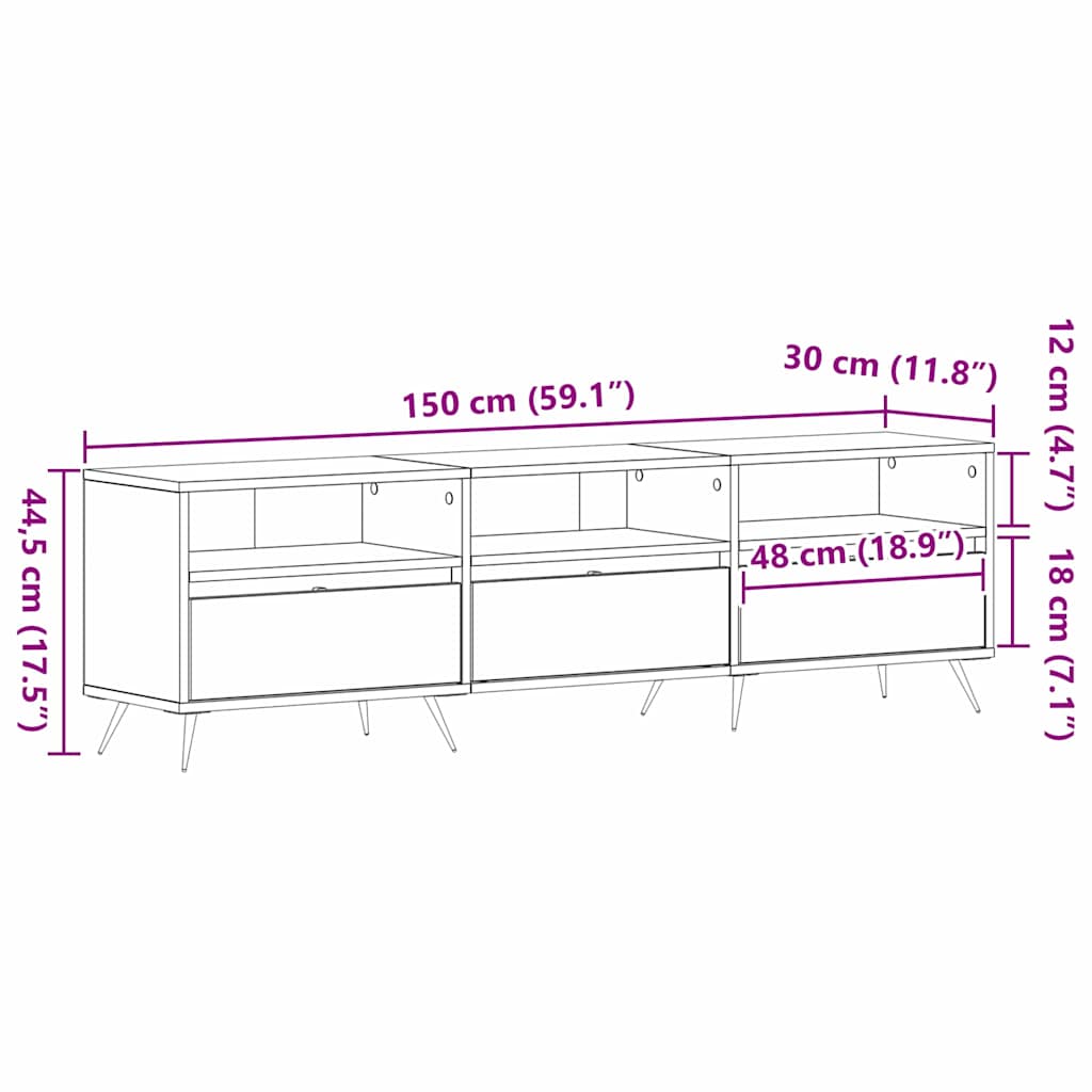 TV szekrény 150 x 30 x 44,5 cm Régi fa Szerelt fa