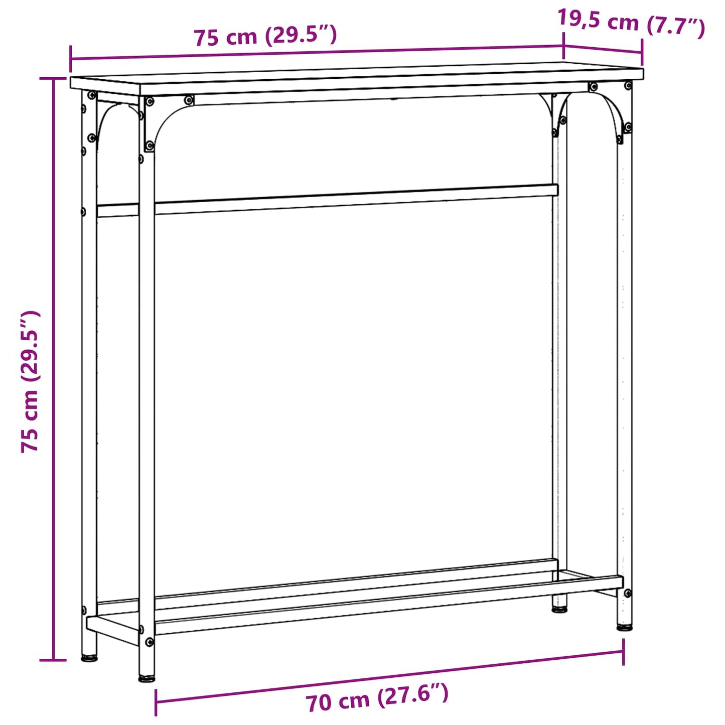 Konzolasztal polcokkal Fekete tölgy 75 x 19,5 x 75 cm Faanyag