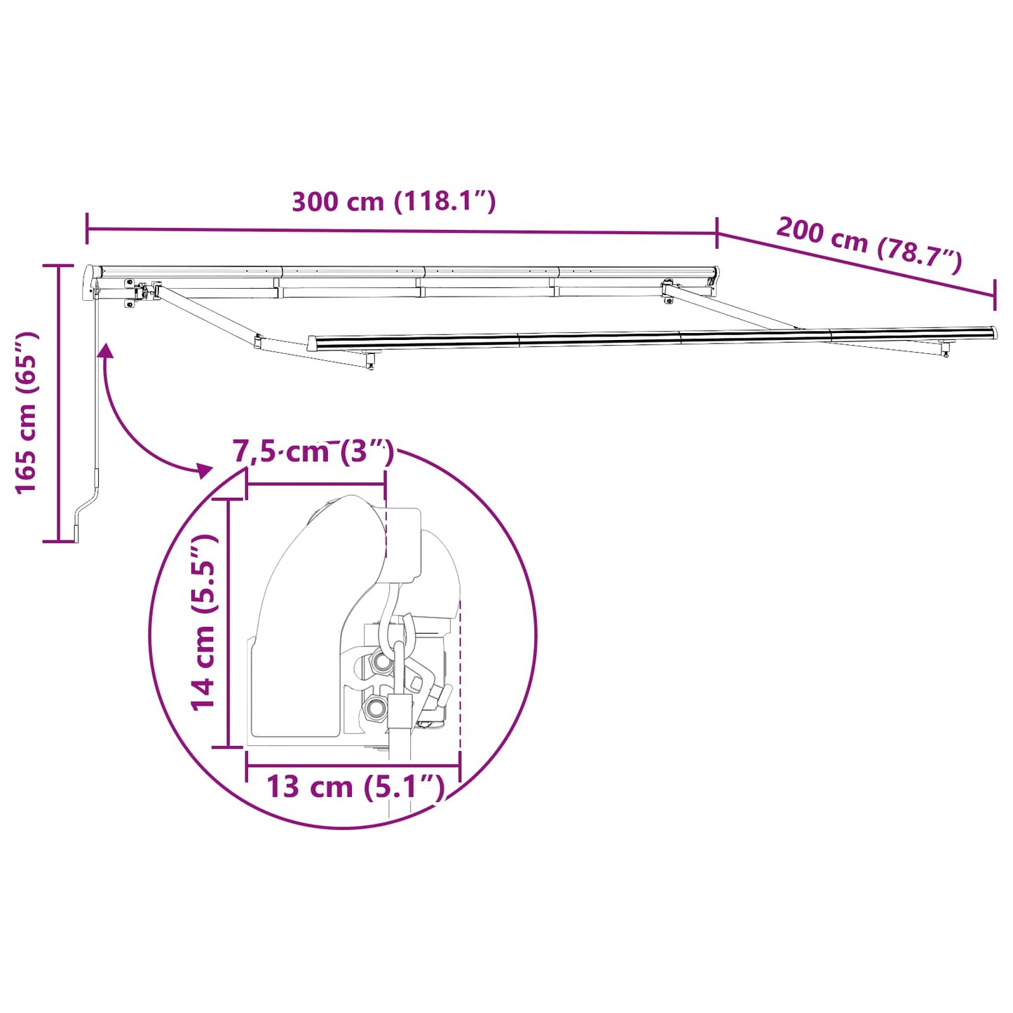 Behúzható napellenző Sárga 300 x 200 cm szövet