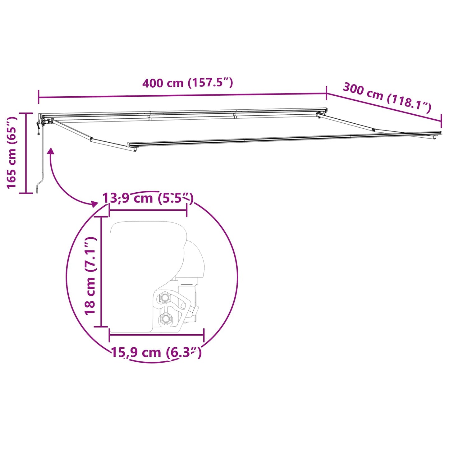 Napernyő keret Sokszínű 400 × 300 cm Poliészter PU bevonattal