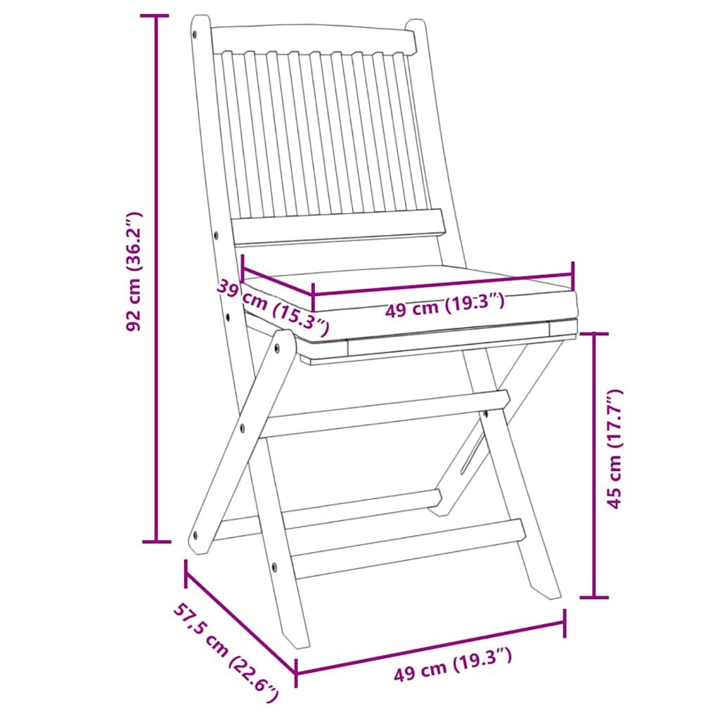 Összecsukható szék 2 pcs Szürke 49 x 57.5 x 92cm Tömör akácfa