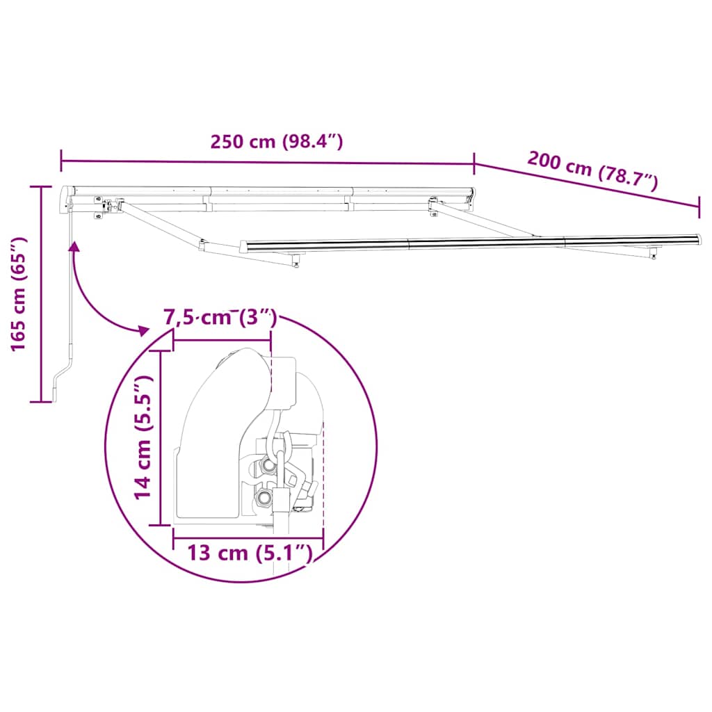 Napernyő keret Fehér 2,5 x 2 m Fém