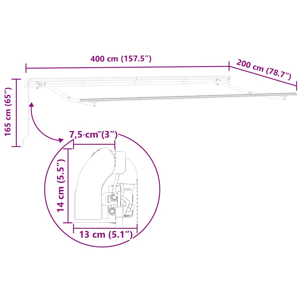 Napernyő keret Fehér 4 x 2 m Fém