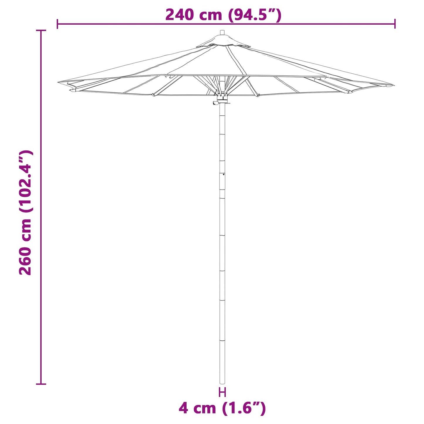 Kerti napernyő Sötétszürke Ø 240 x 260 cm bambusz