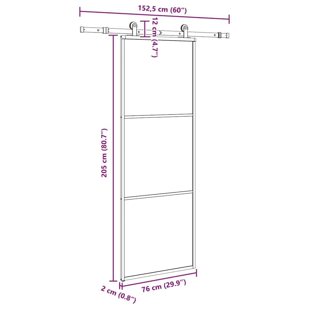 ESG üveg és alumínium tolóajtó fémszerelvény-szettel 76x205 cm