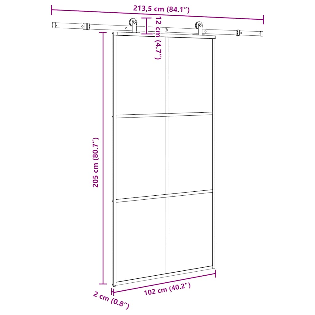 tolóajtó vasalatokkal 102x205 cm ESG üveg&alumínium