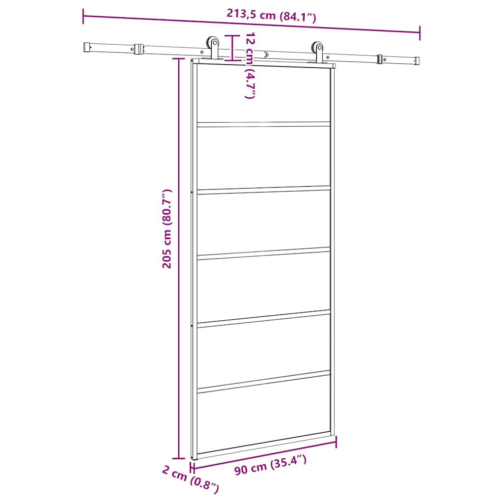 ESG üveg és alumínium tolóajtó fémszerelvény-szettel 90x205 cm