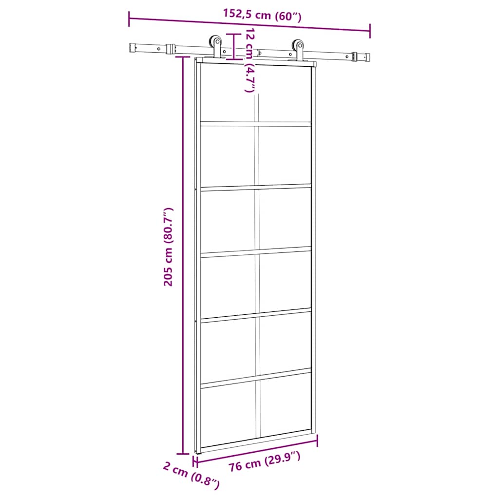 ESG üveg és alumínium tolóajtó fémszerelvény-szettel 76x205 cm