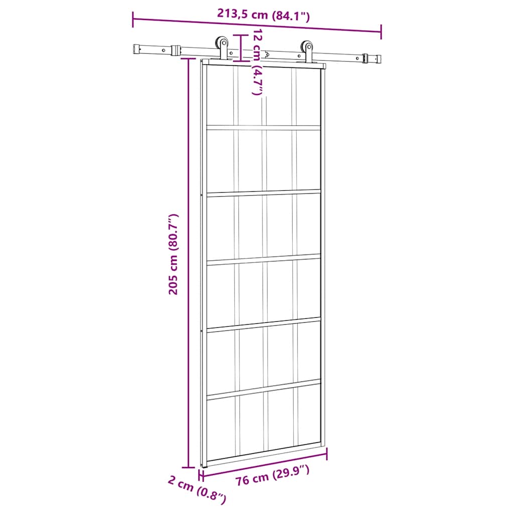 ESG üveg és alumínium tolóajtó fémszerelvény-szettel 76x205 cm