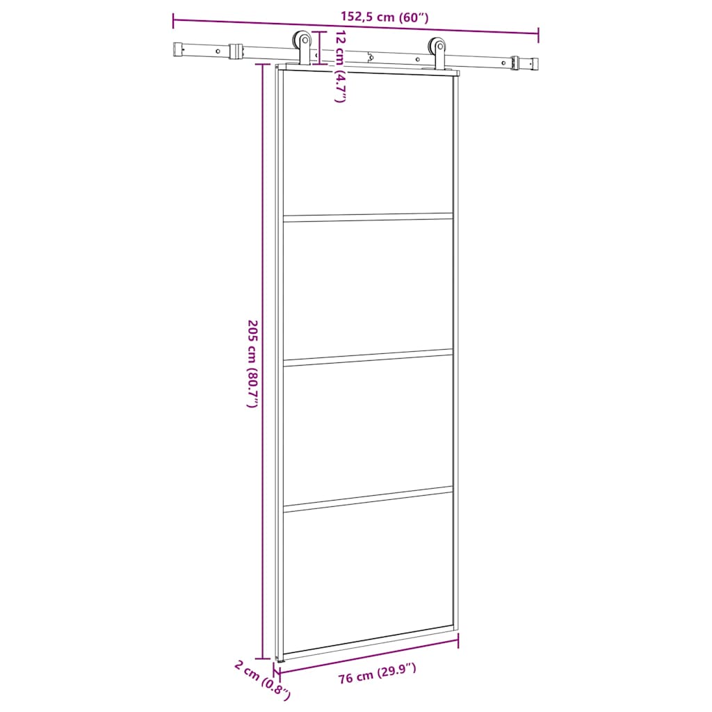 ESG üveg és alumínium tolóajtó fémszerelvény-szettel 76x205 cm