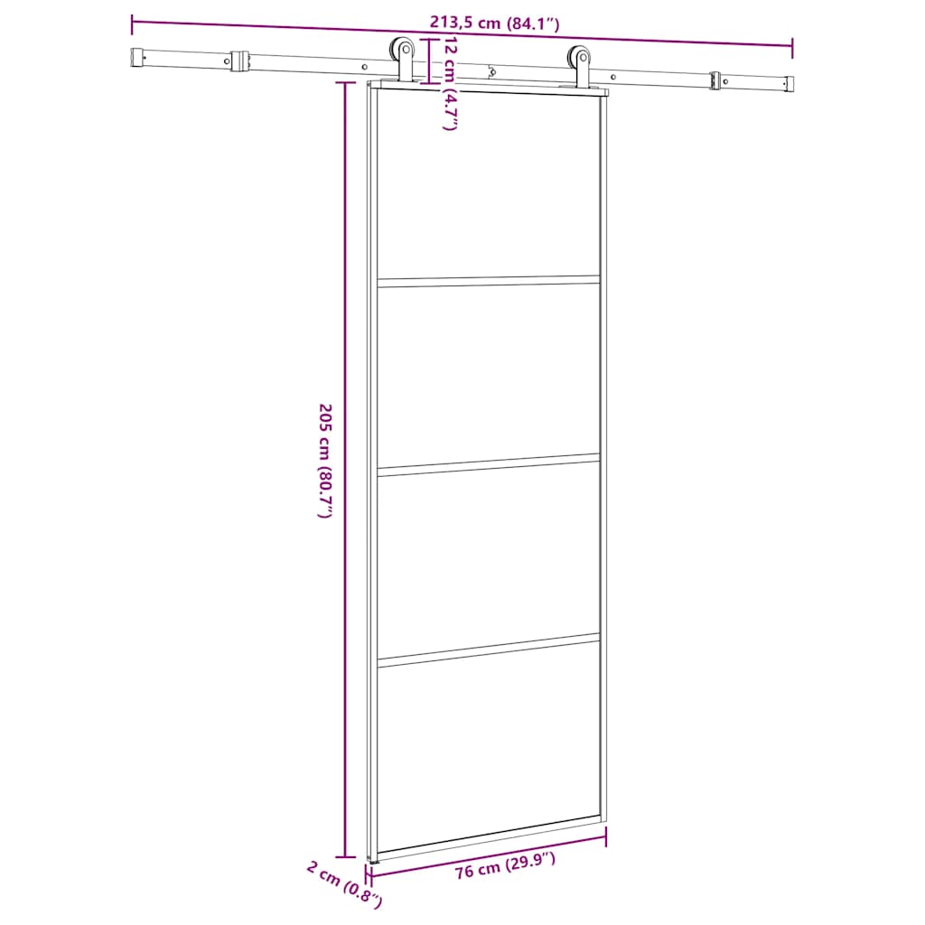 ESG üveg és alumínium tolóajtó fémszerelvény-szettel 76x205 cm
