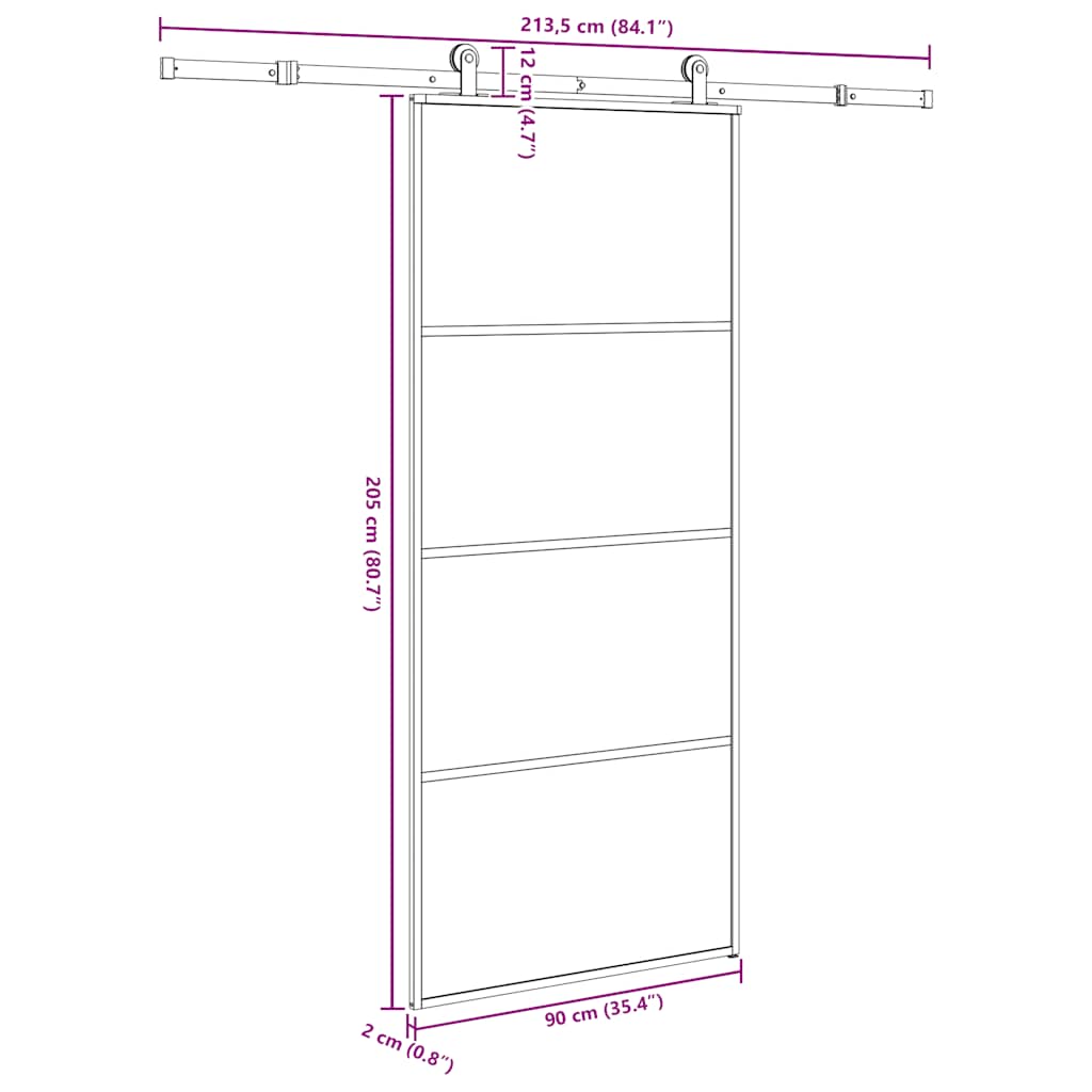 ESG üveg és alumínium tolóajtó fémszerelvény-szettel 90x205 cm