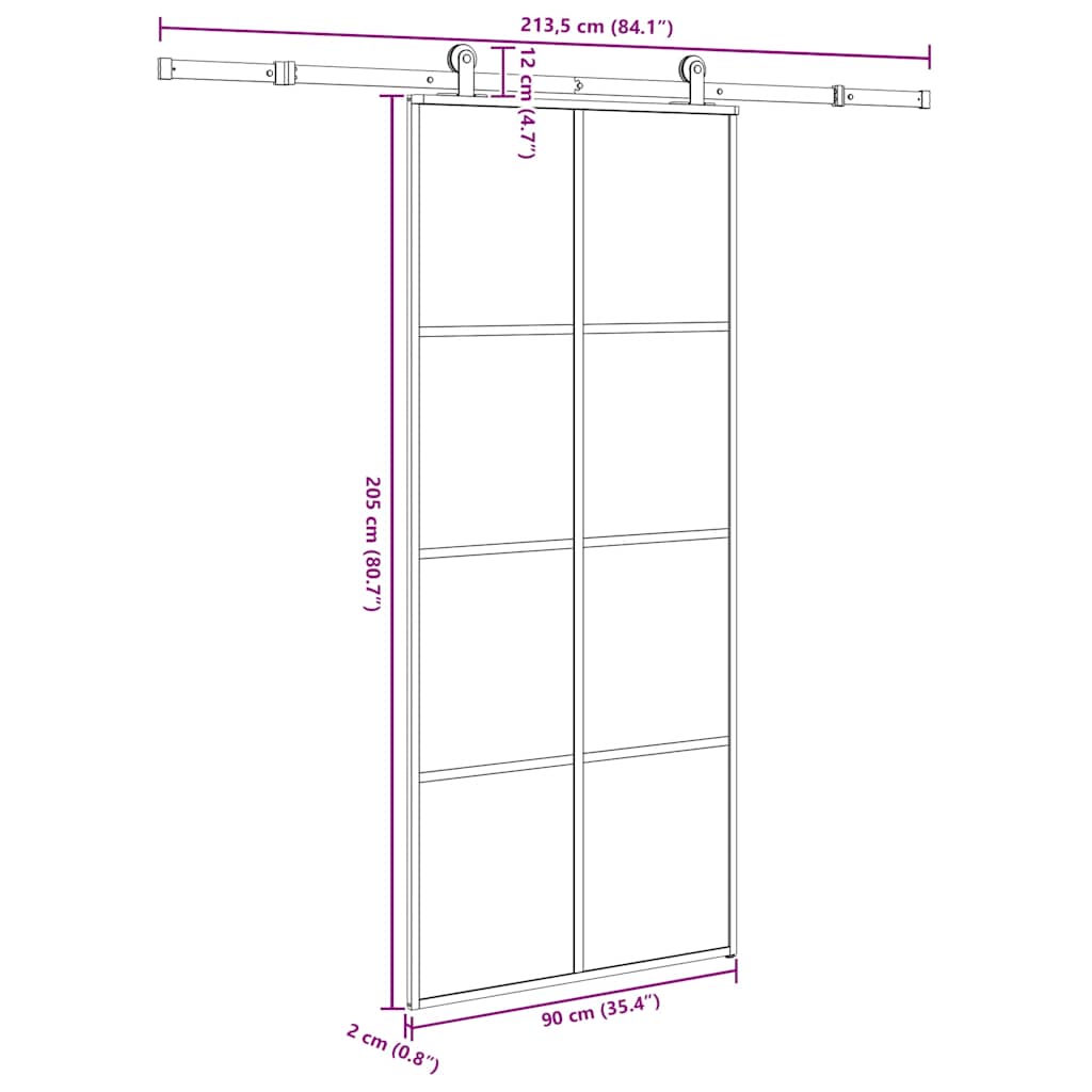 ESG üveg és alumínium tolóajtó fémszerelvény-szettel 90x205 cm