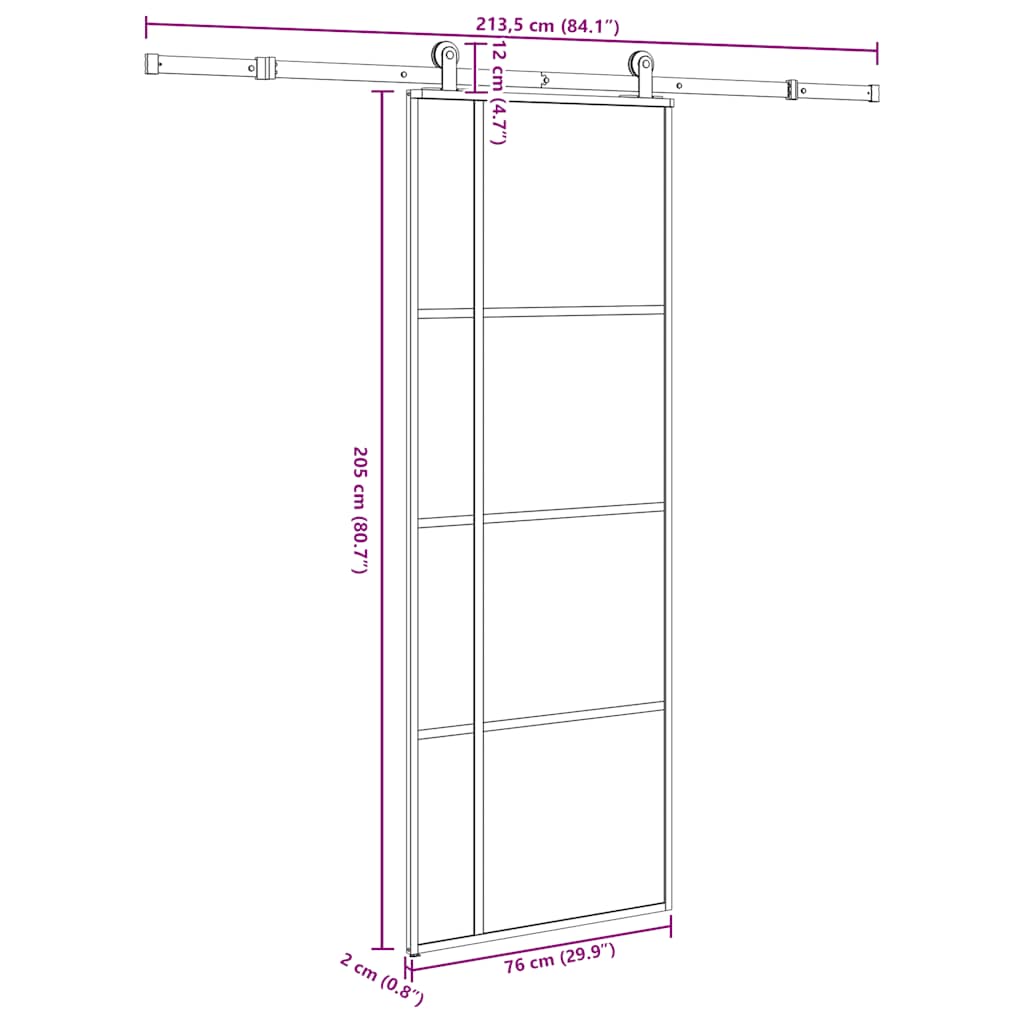 ESG üveg és alumínium tolóajtó fémszerelvény-szettel 76x205 cm