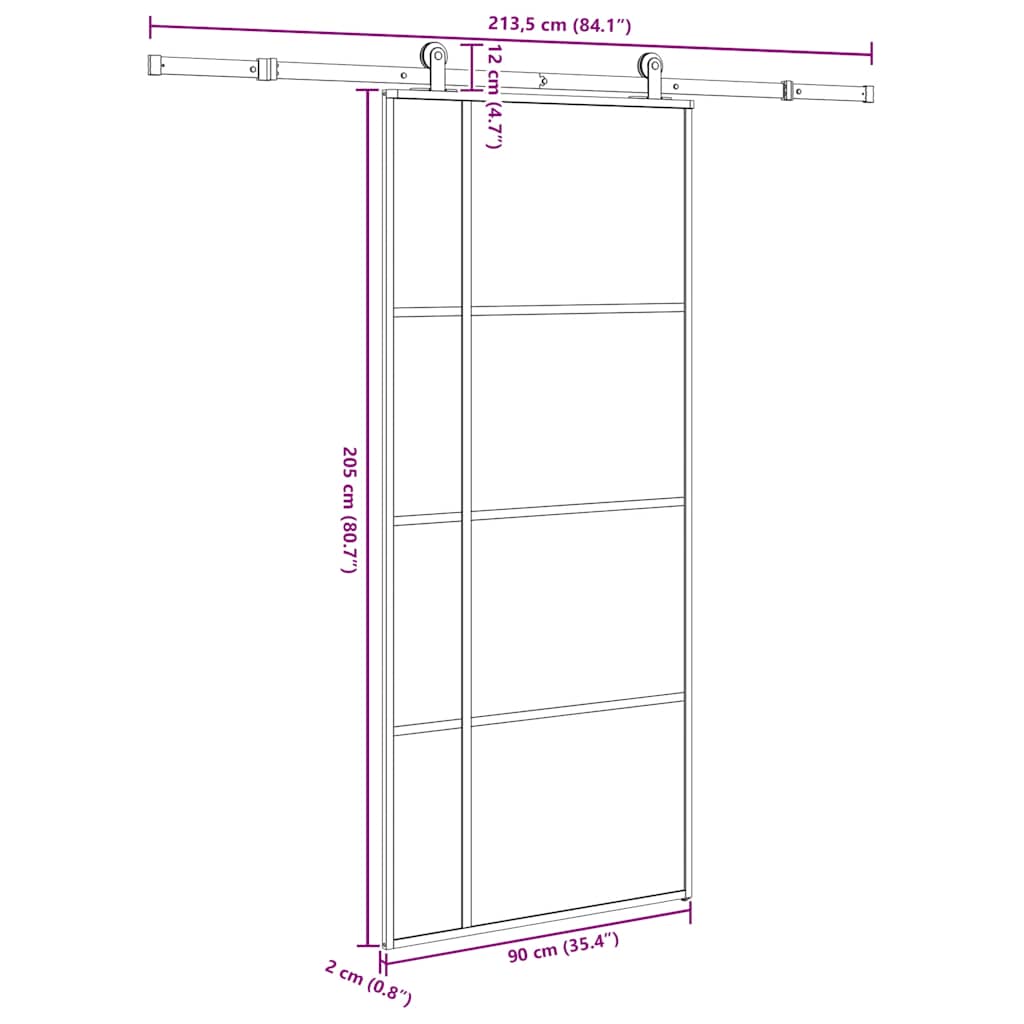 ESG üveg és alumínium tolóajtó fémszerelvény-szettel 90x205 cm