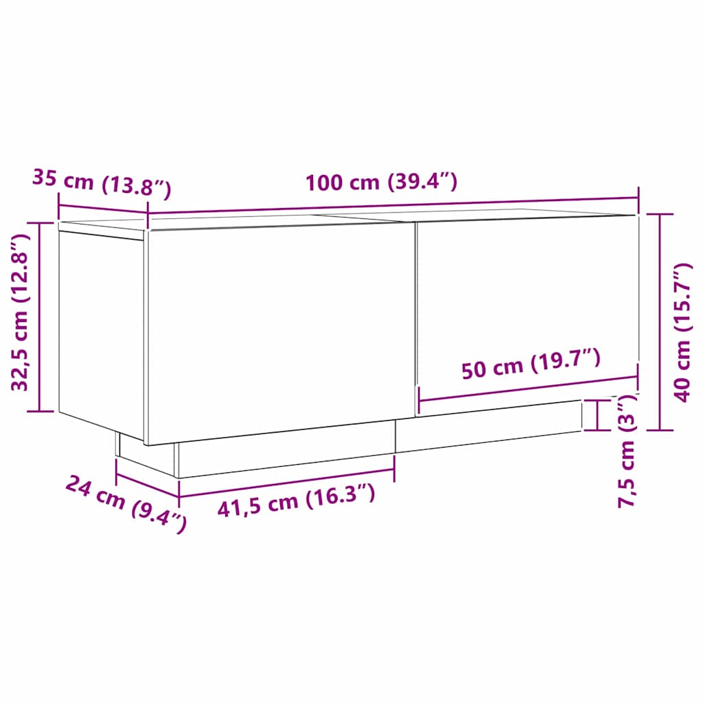 TV szekrény 100 x 35 x 40 cm Fekete tölgy Szerelt Fa