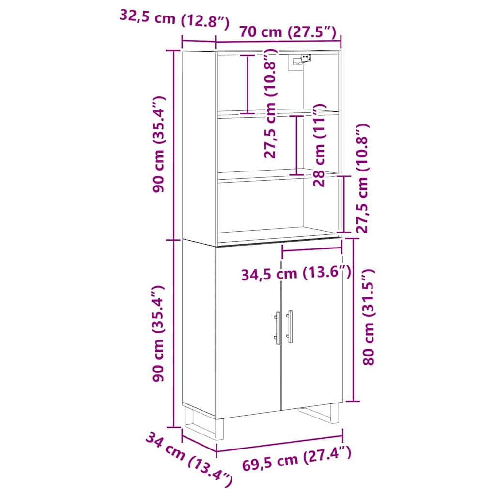 Magasfiú 2 db Fekete tölgy 69,5 x 34 x 180 cm