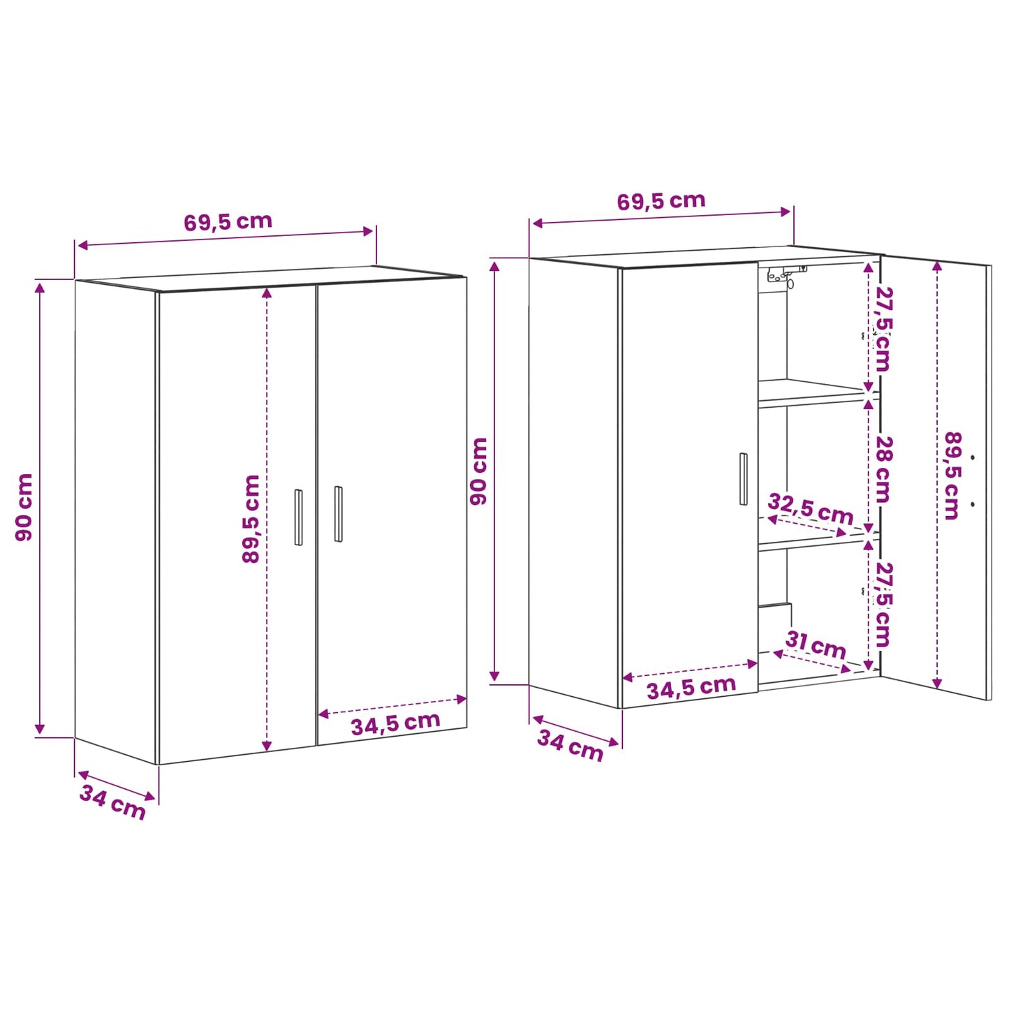 Fali szekrény 2 db Fekete tölgy 69,5 x 34 x 90 cm Szerelt Fa