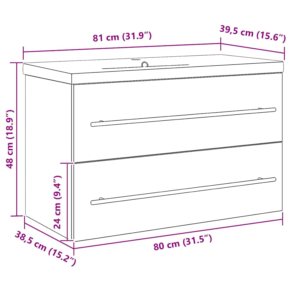 Fürdőszobai mosdószekrény 2 pcs Öreg fa 80 x 38,5 x 48 cm