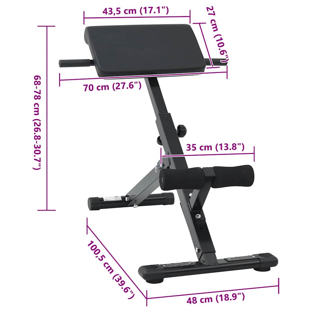 Hyperextension pad Fekete 100,5 x 70 x 78 cm Porszórt acél