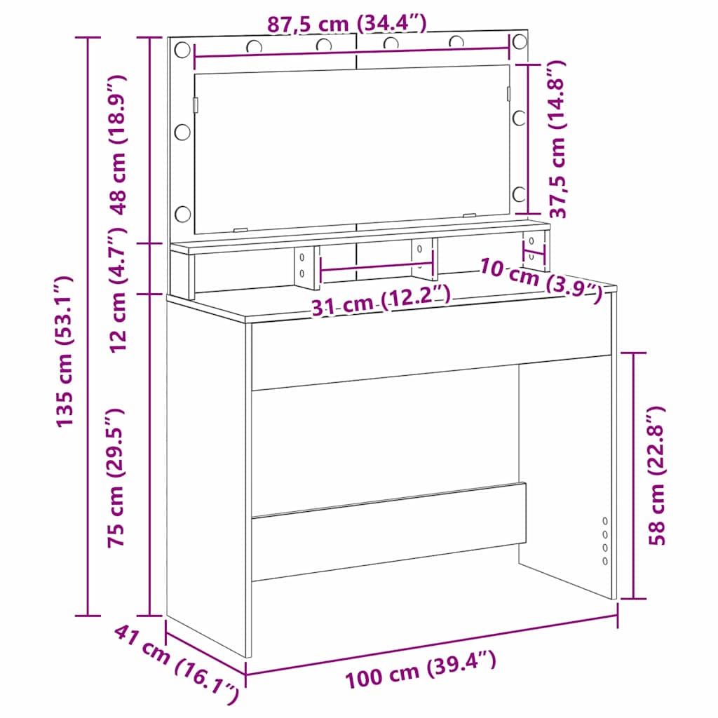 Öltözködőasztal Öreg fa 100 x 41 x 135 cm Szerelt Fa