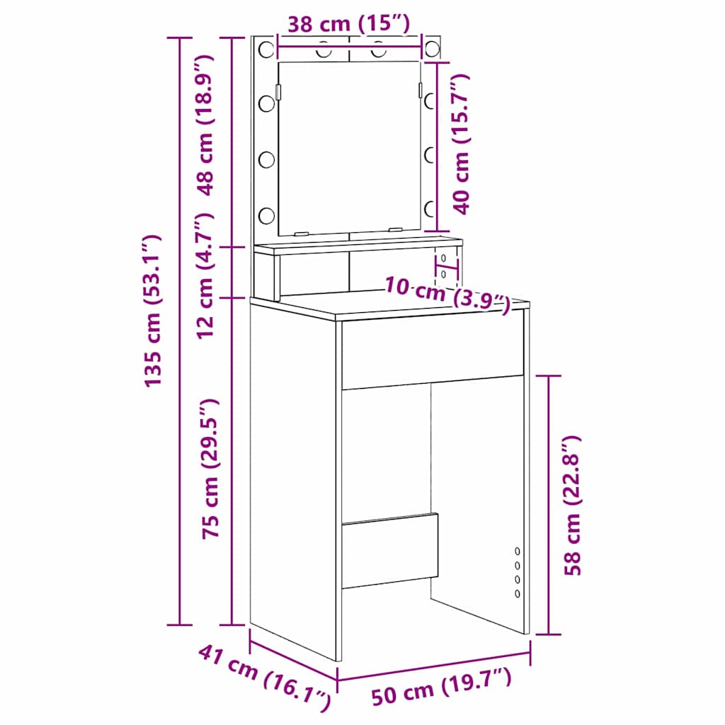 Öltözködőasztal polcokkal Fekete tölgy 50 x 41 x 135 cm Faanyag