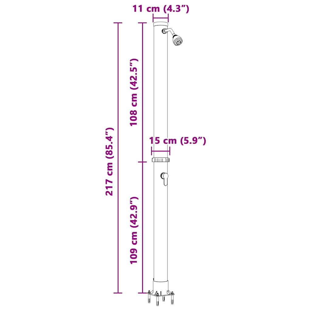 Kültéri Napelemes Zuhany Fekete 217 cm PVC és Alumínium