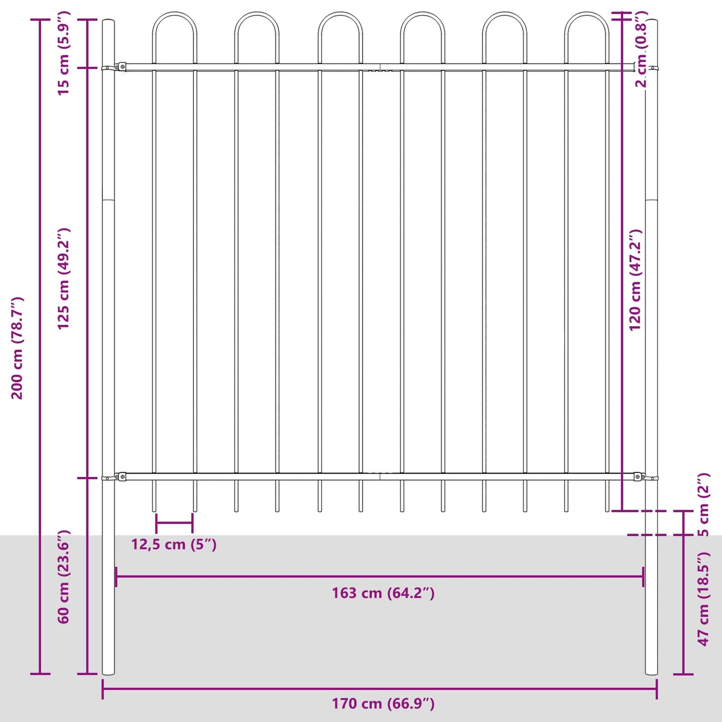 Kerti Kerítés 3 pcs Szürke 5,1 x 0,6 m Porfestett acél