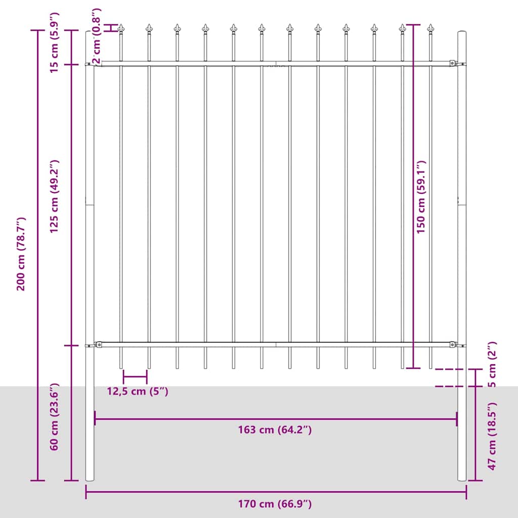 Kerti Kerítés 9 pcs Szürke 15,3 x 1,5 m Porfestett acél