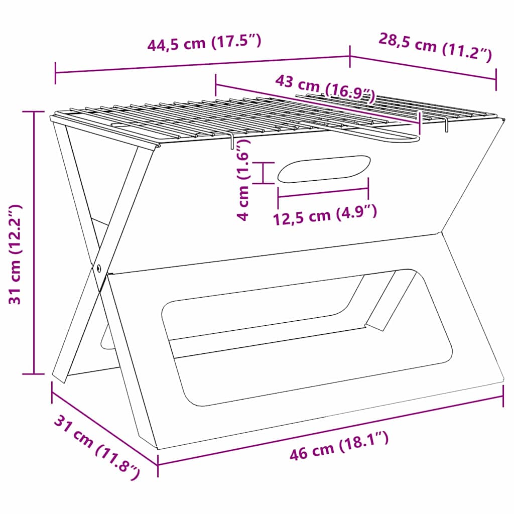 Kültéri grill Fekete 46 x 31 x 31 cm Acél