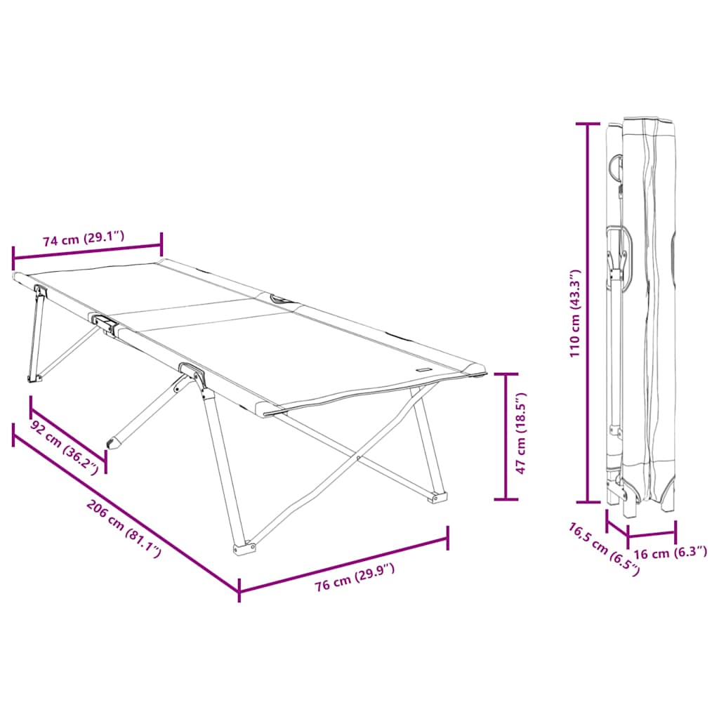 Összecsukható Kemping Ágy Zöld 206 x 76 x 74 cm Oxford és Acél