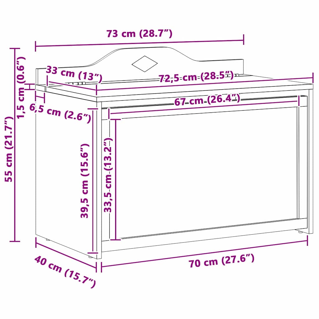 Tábla Box tárolóval Fehér 73 x 40 x 55 cm Faanyag