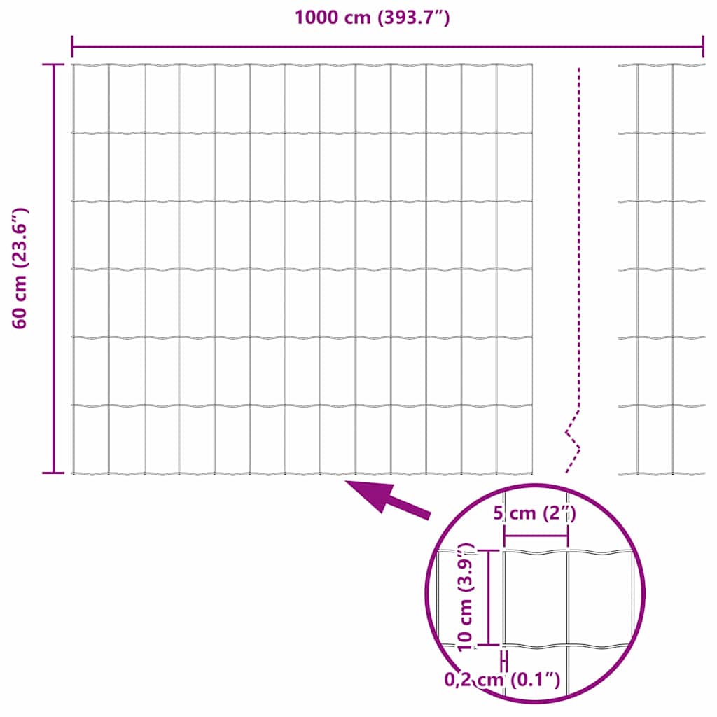 Európai Kerítés 0,6 x 10 m PVC-bevonatú vas