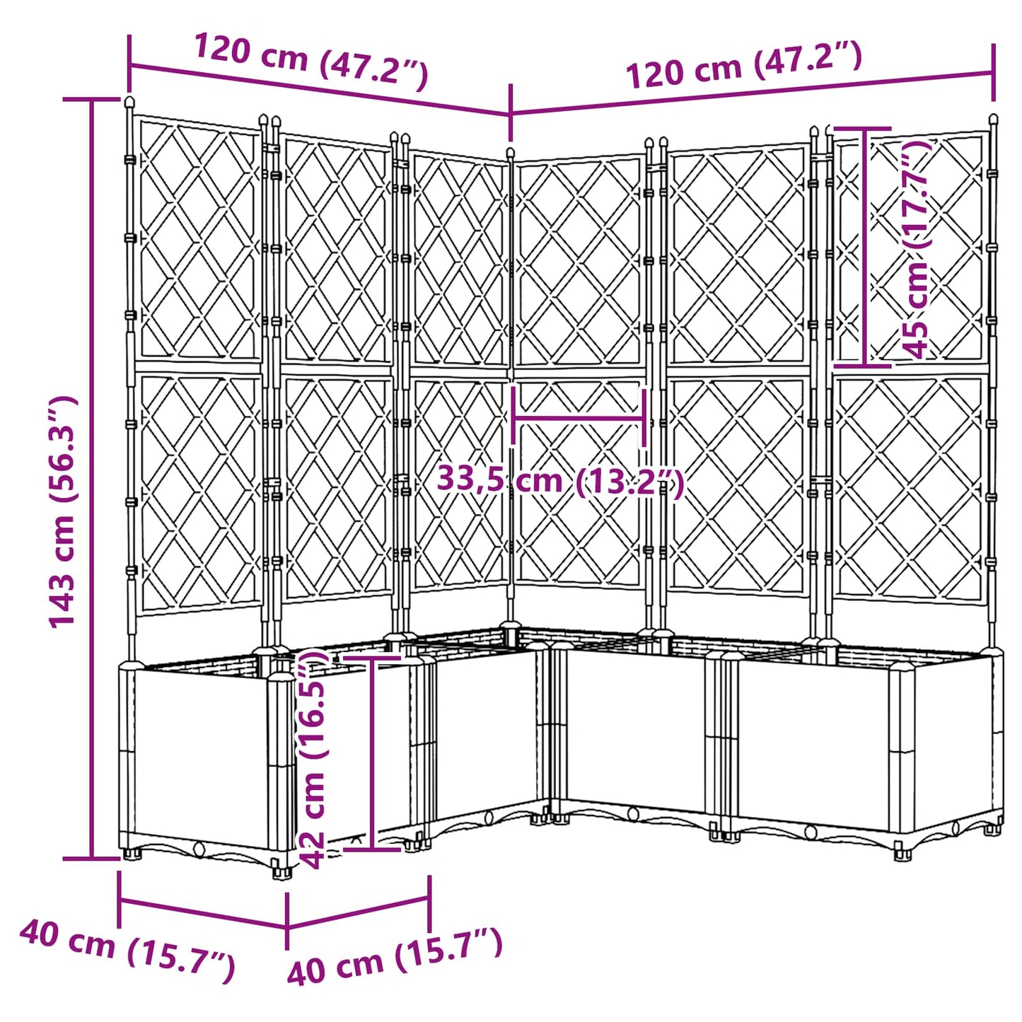Kerti cserép 5 db Szürke 120 x 120 x 143 cm PP