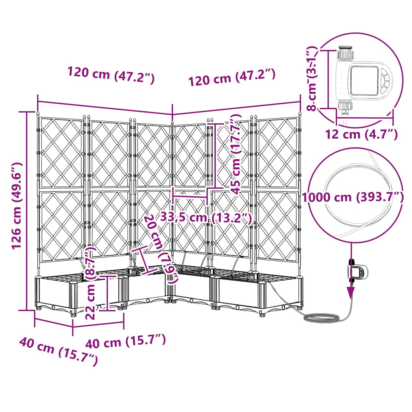 Kerti cserép 5 db Szürke 120 x 120 x 126 cm PP