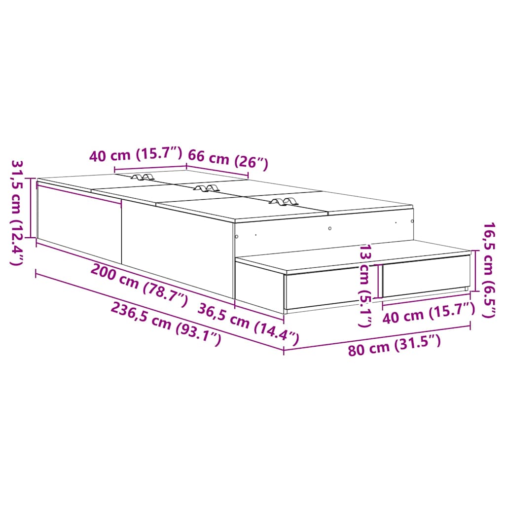 Ágykeret tárolóval fiókkal tárolóval Fehér 80 cm Szerelt Fa