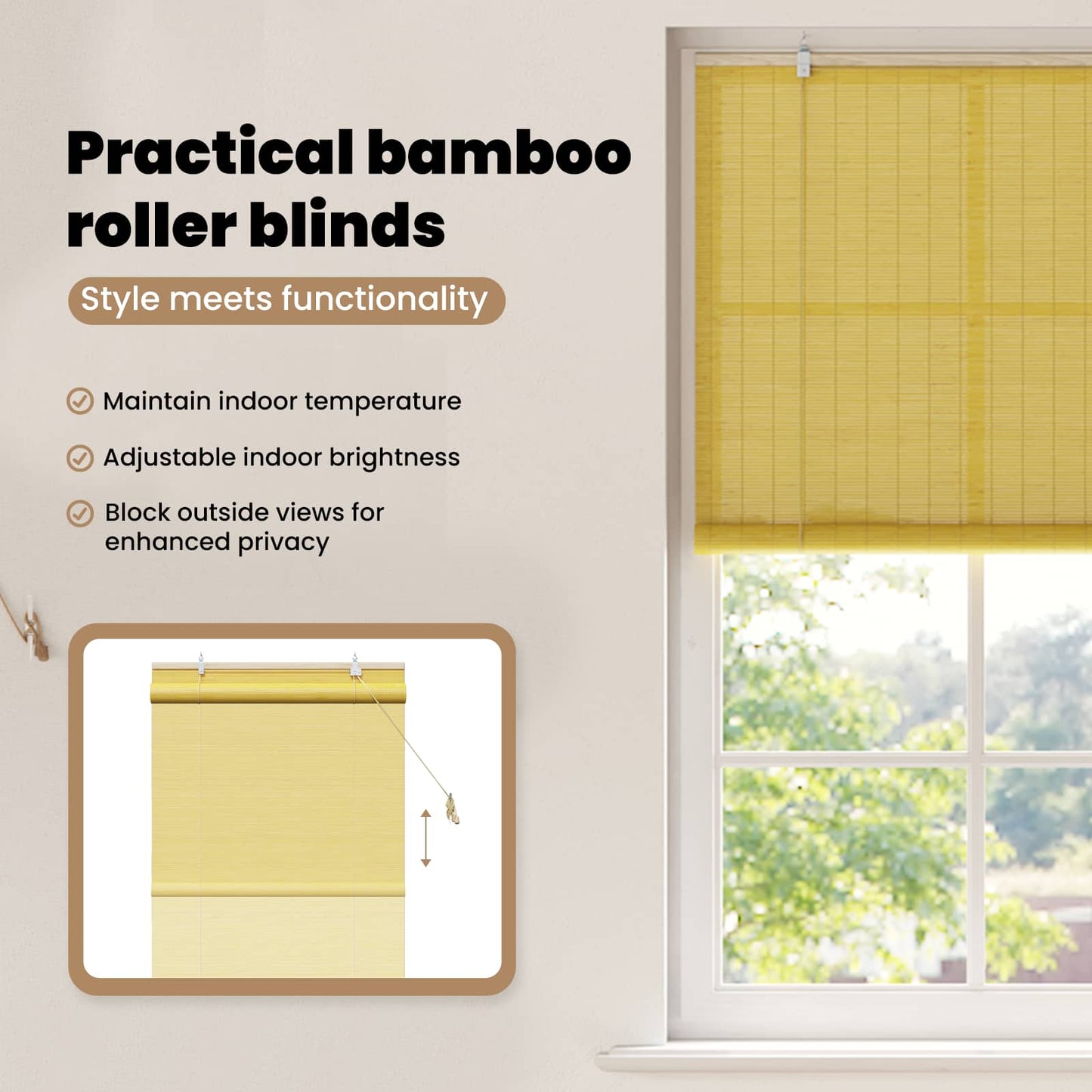 Roletta Sárga 90 x 160 cm Bambusz