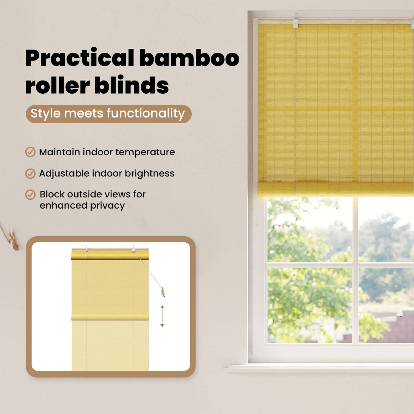 Roletta Sárga 90 x 220 cm Bambusz